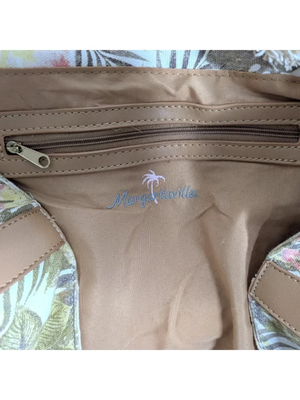 Margaritaville Tropical Print Canvas Tote Bag With Rope Handles & Faux Leather B - Picture 4 of 11
